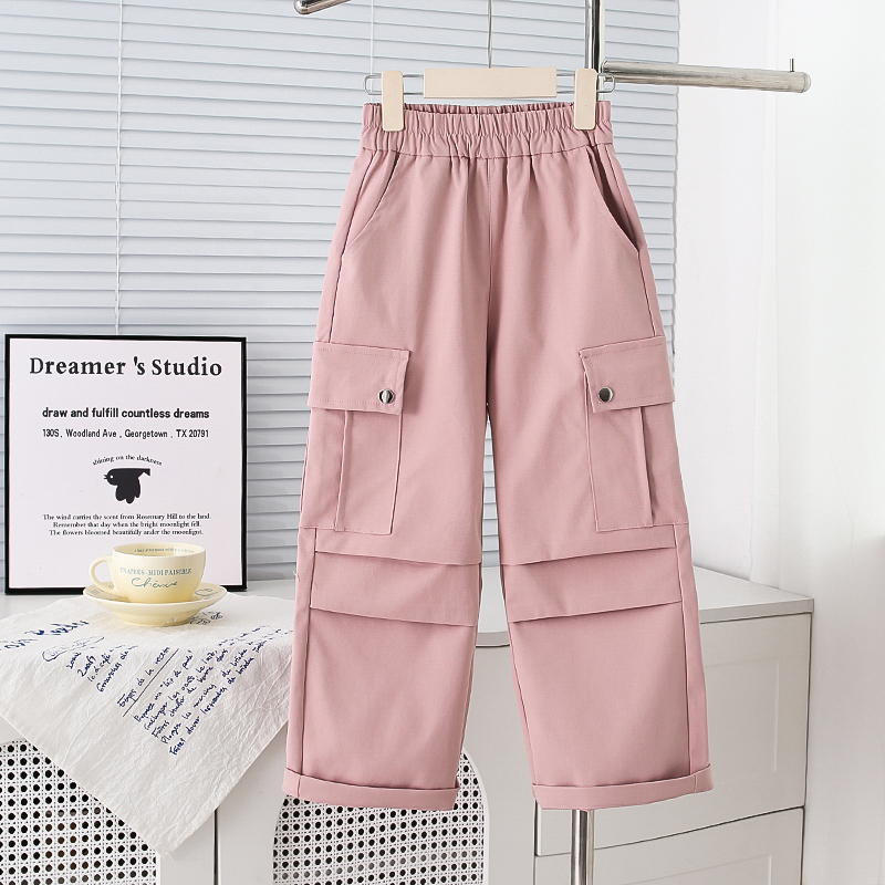 凯布伦春秋新款休闲工装裤长裤男童女童皮筋春秋直筒裤YD503