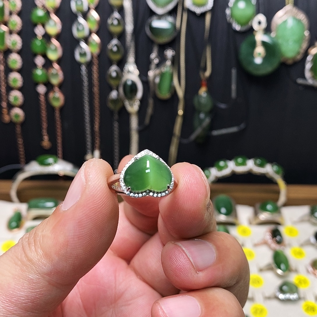 和田玉（碧玉）银S925镶嵌戒指