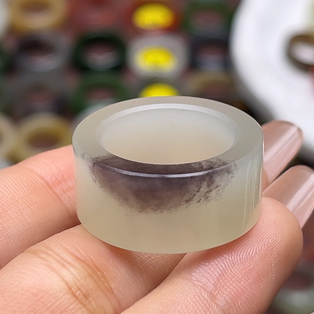 和田玉未镶嵌戒指18.2紫翠