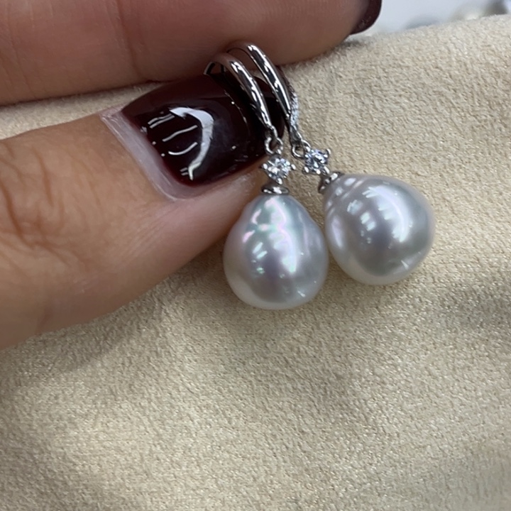 银S925镶嵌耳饰海水珍珠10-11