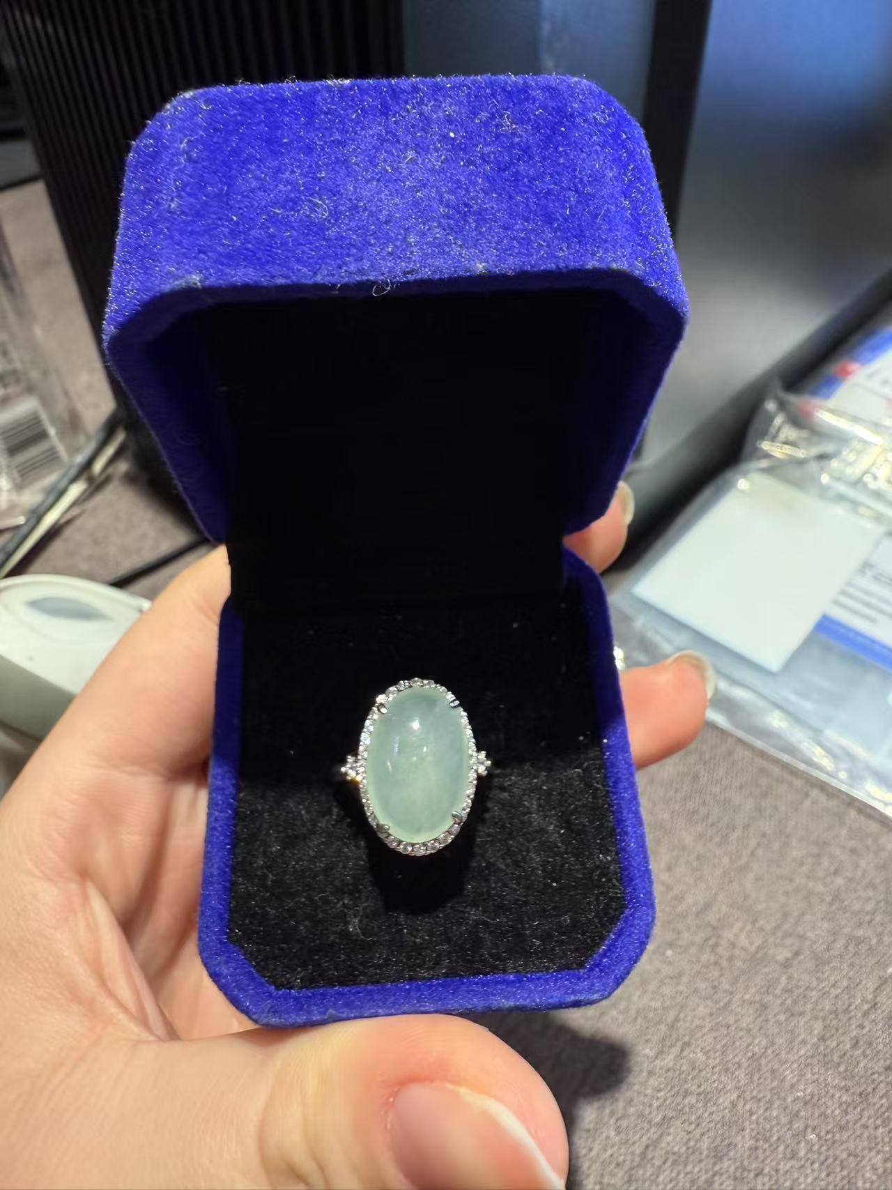 粉丝福利天然A货翡翠戒指S925银镶