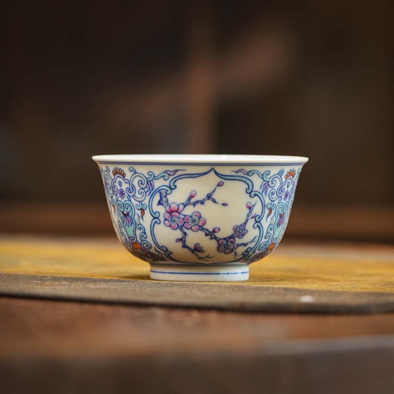 茶具叠金彩工艺泡茶描金开窗斗彩松竹梅压手杯手工