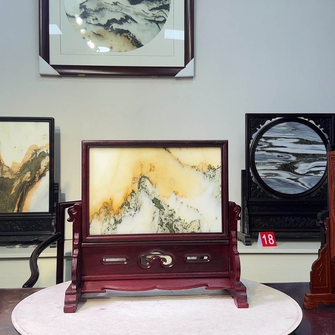 石材天然大理石画屏风摆件