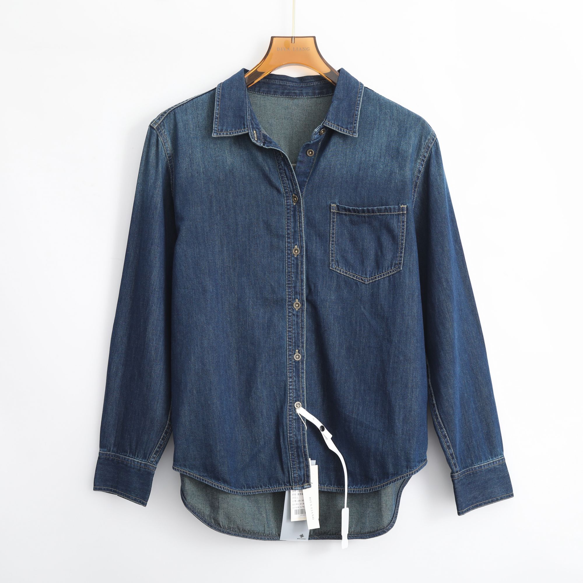 见外包装不起球长袖做旧秋季衬衫翻领蓝色韩版百搭8925