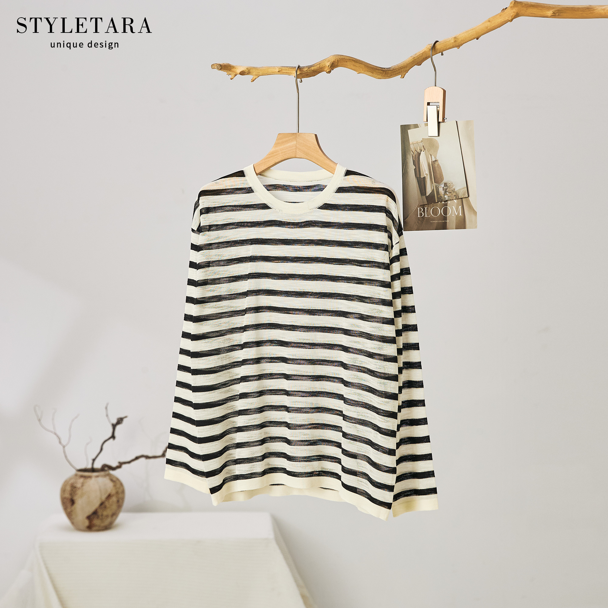 *秋季女士间条长袖毛衣13055