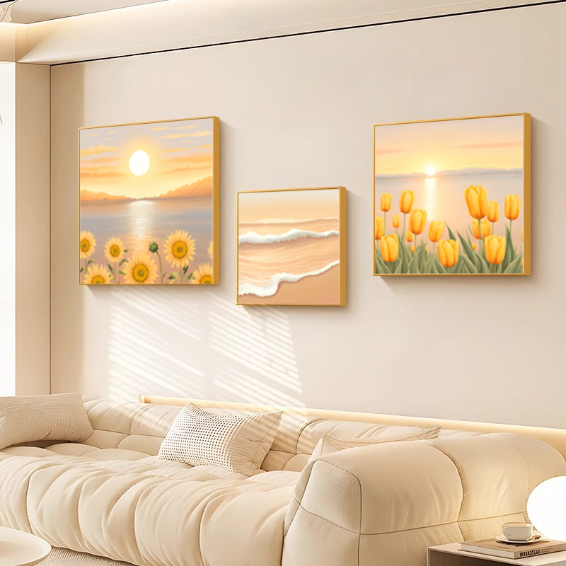 奶油风客厅装饰画正方形小清新风景挂画原木风饭厅餐桌背景墙壁画