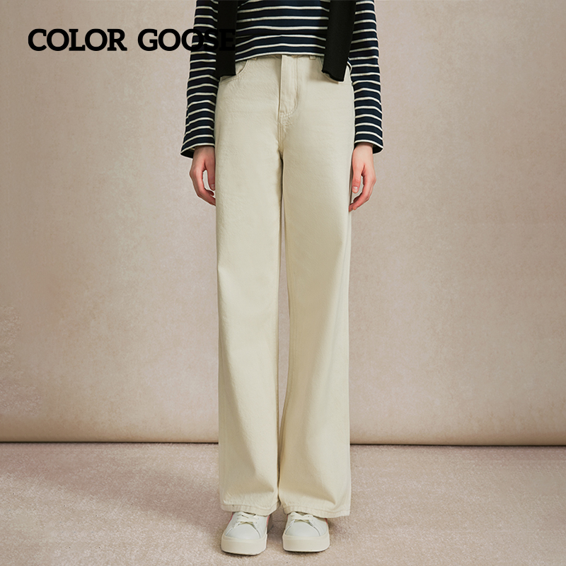 COLOR GOOSE彩鹅 100%纯棉水洗直筒休闲牛仔裤女长裤春秋 女款