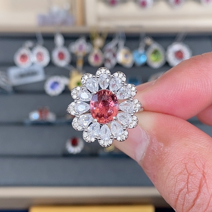 碧玺戒指银S925镶嵌戒指