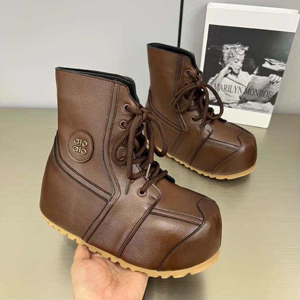 主推荐2025年7公分厚底内增高英伦风圆头高帮系带卡皮巴拉短靴