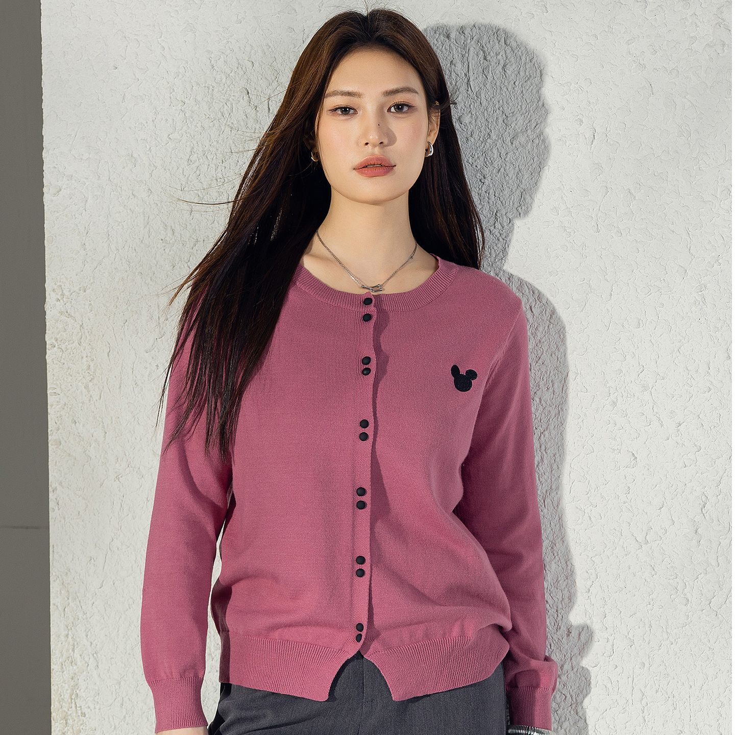 【新款】米奇剪影 圆领针织开衫/专业大码女装设计/显瘦百搭/