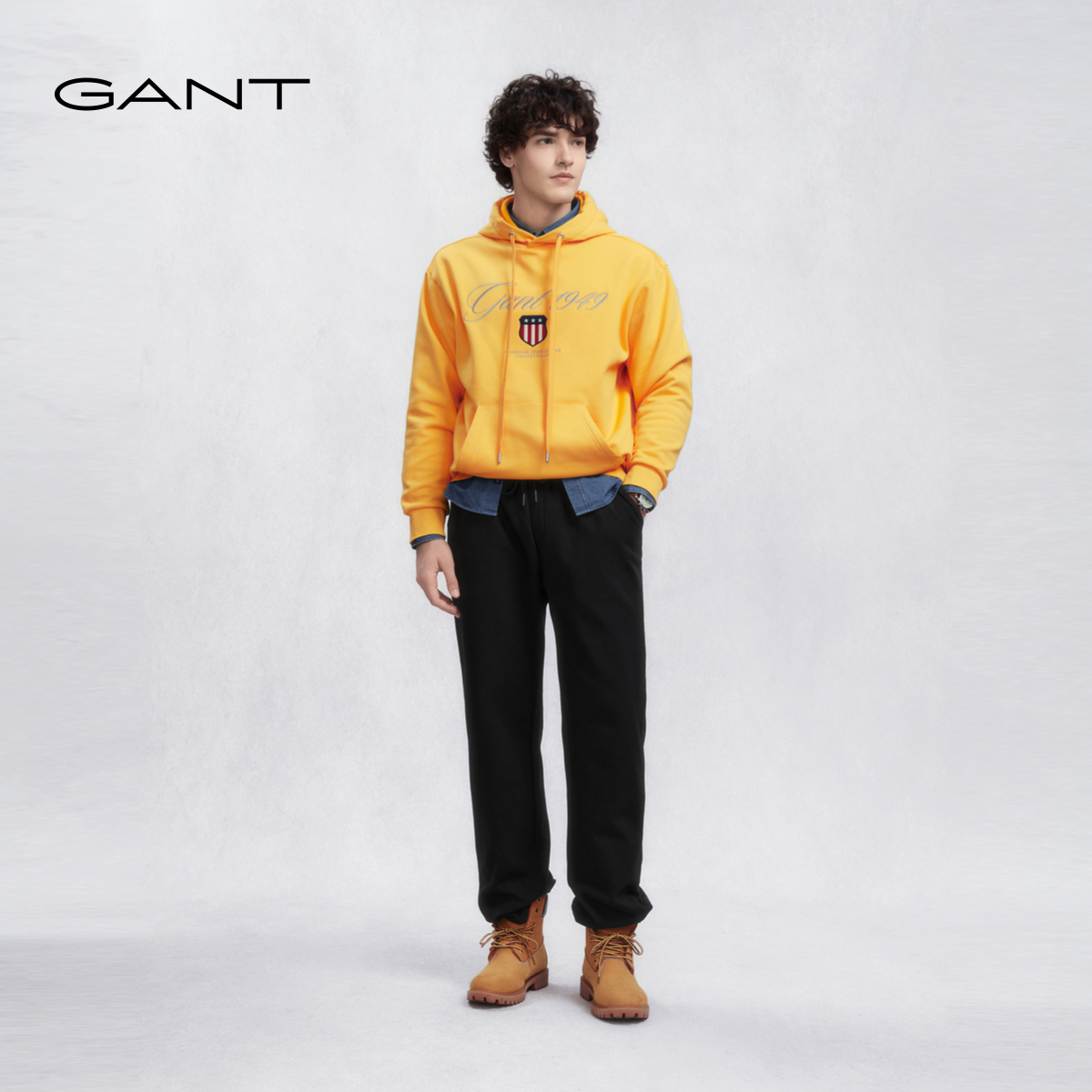 GANT/甘特2025秋新款男士加绒微弹直筒抽绳松紧腰针织厚款休闲裤