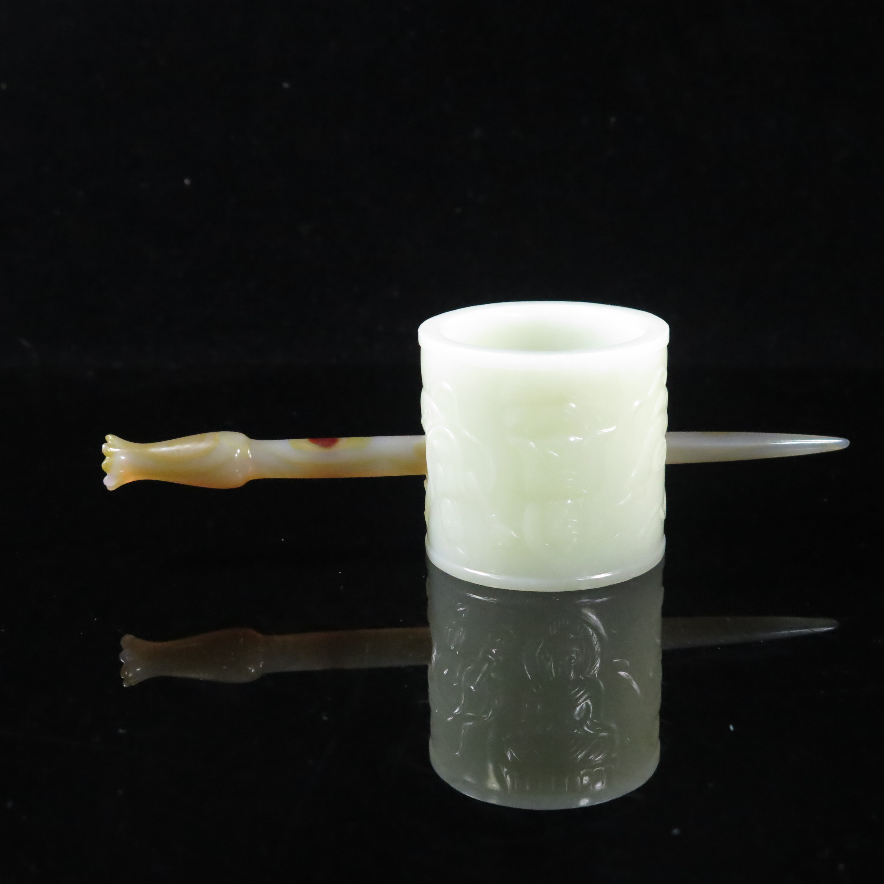 晚清满工玉发箍（发簪为玛瑙）/HY619732/和田玉/槐荫山房
