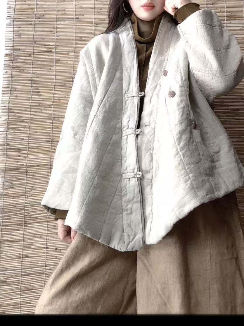 2025新款棉服亚麻做旧复古风休闲百搭