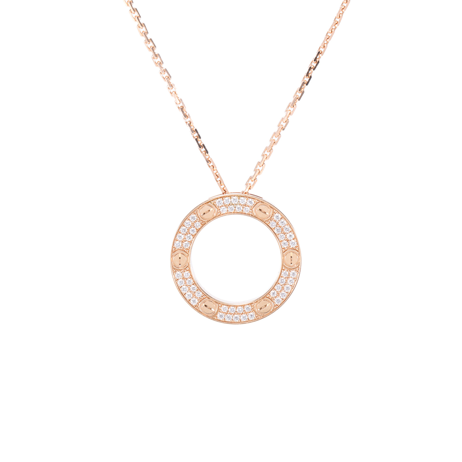 99新 Cartier/卡地亚 小花6欢 LOVE 大圆饼满钻项链 18K玫瑰金