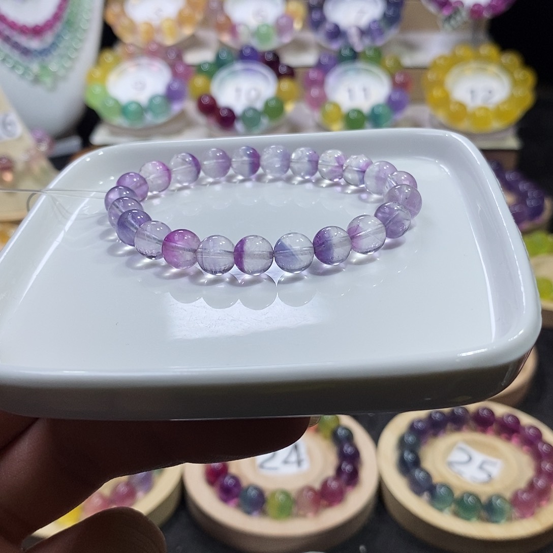 萤石手链未镶嵌紫白瓜8mm