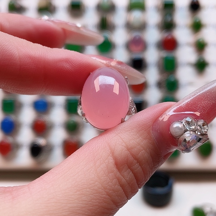 玛瑙/玉髓戒指银S925镶嵌欢*