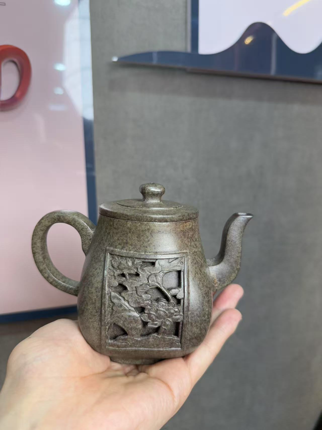 宜兴市DT1314镂空荷塘清趣高四方大水潭天青泥柴烧紫砂壶