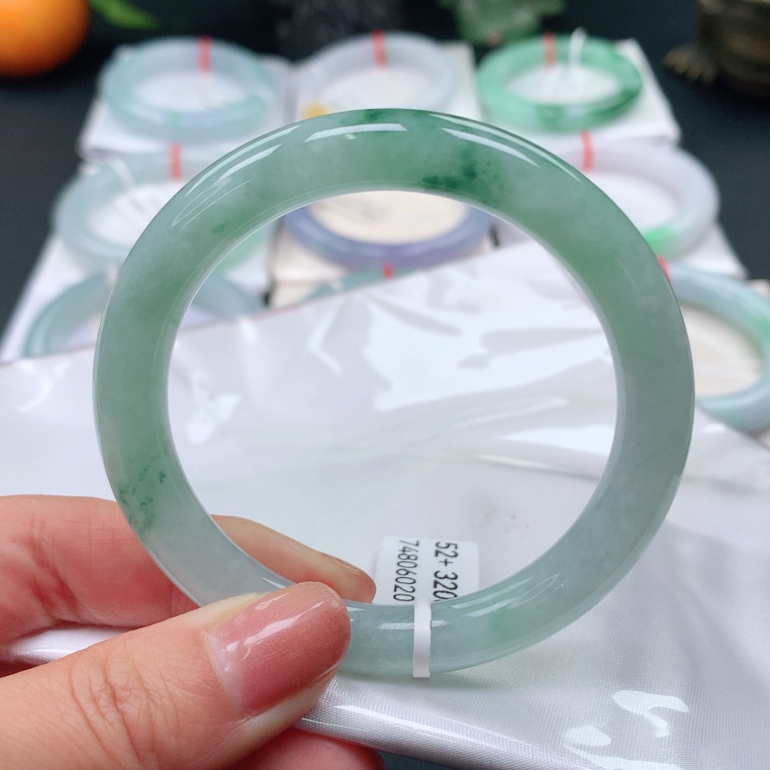 翡翠手镯未镶嵌52 53 54冰晴绿 飘花