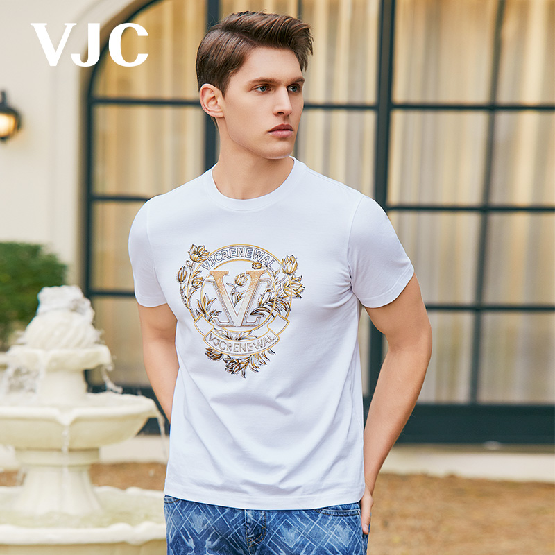 VJC/威杰思2025夏季新款男装时尚休闲通勤针织T恤衫短袖D25BA1805