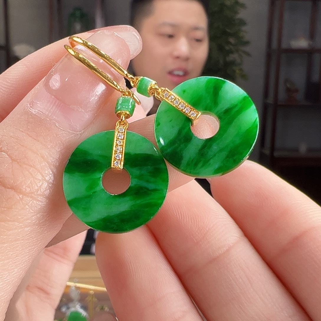 翡翠18K金镶嵌耳饰耳环42