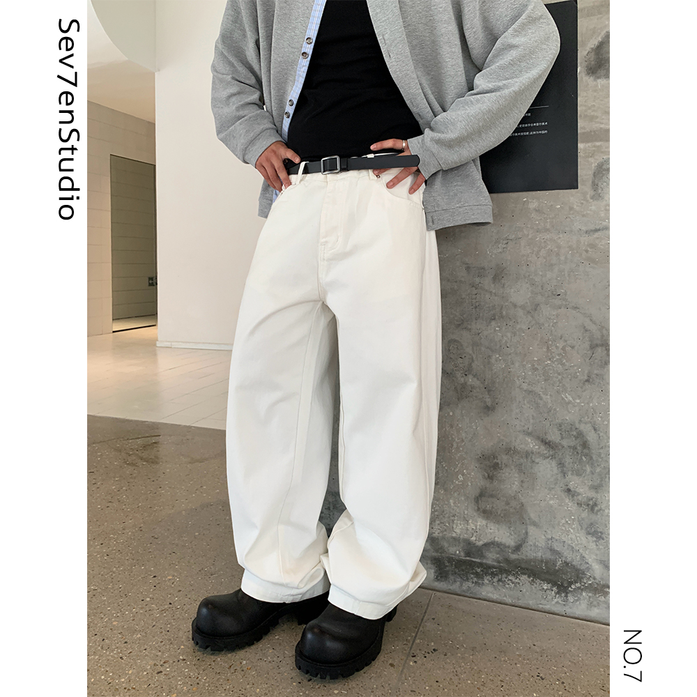 美式直筒宽松百搭休闲长裤子水洗阔腿黑白牛仔裤