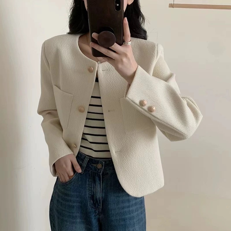 圆领短款秋冬【鹅绒小香风】气质外套