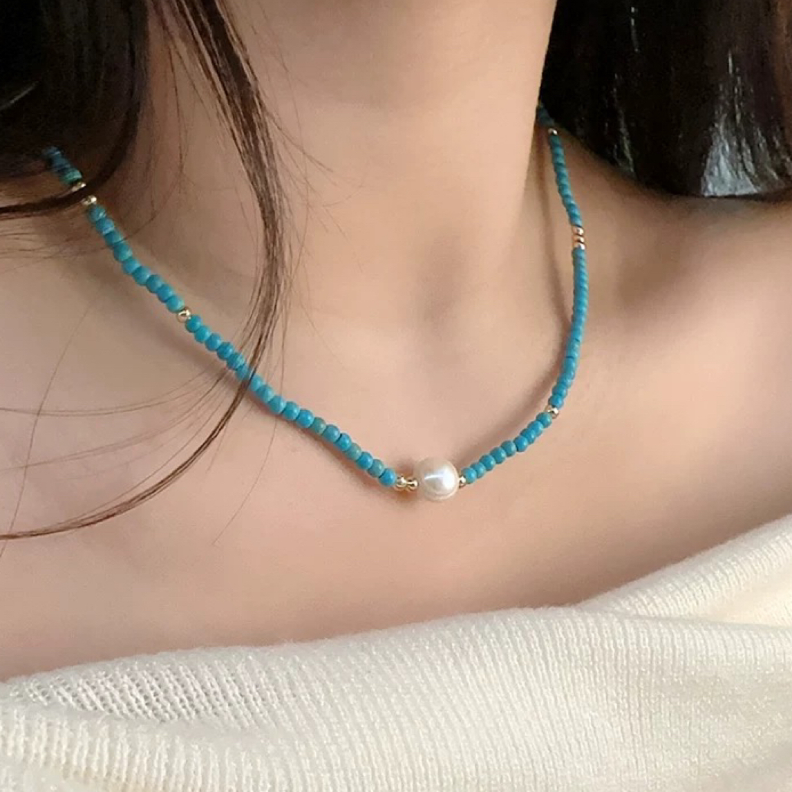 松子蓝色珍珠项链8002