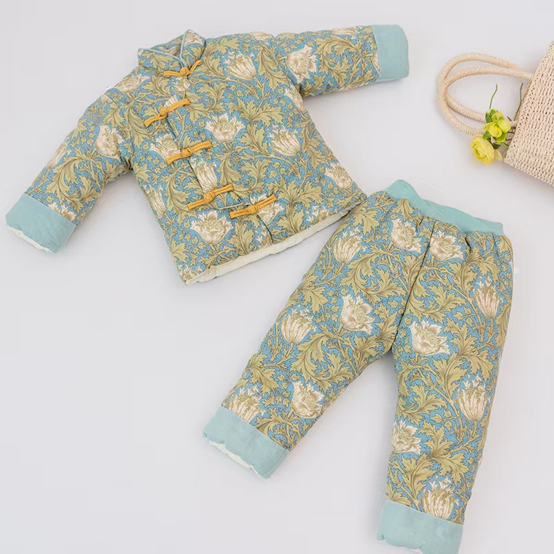 手工棉花棉衣盘扣分体平腰套装儿童冬季厚款保暖外穿全棉婴儿棉衣