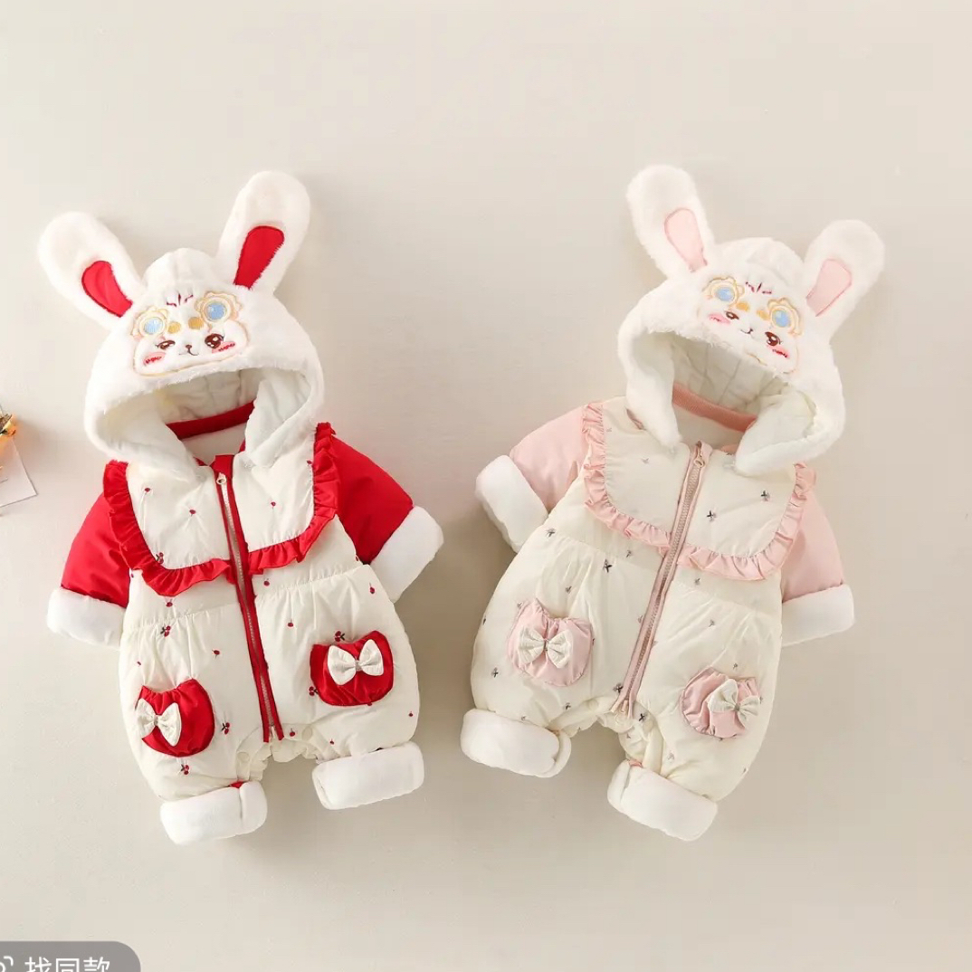 通用民族风新生婴连体衣冬季睡袋女宝冬装卡通风（喜庆兔）