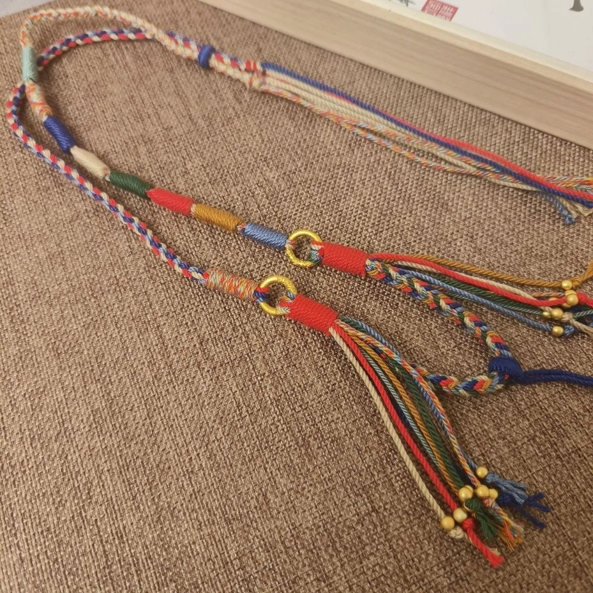 手工编织藏式吊坠绳五路财神唐卡项链绳流苏挂坠绳条纹棉绳彩色