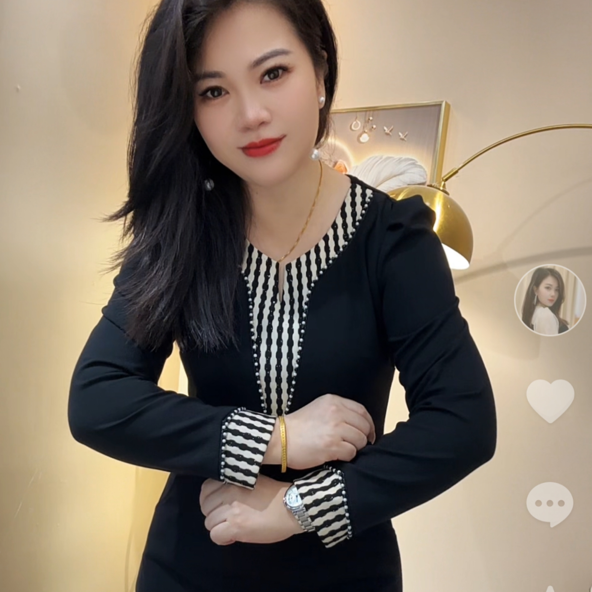 【俊端推荐】新款长袖初秋高级感钉珠经典撞色气质显瘦弹力连衣裙