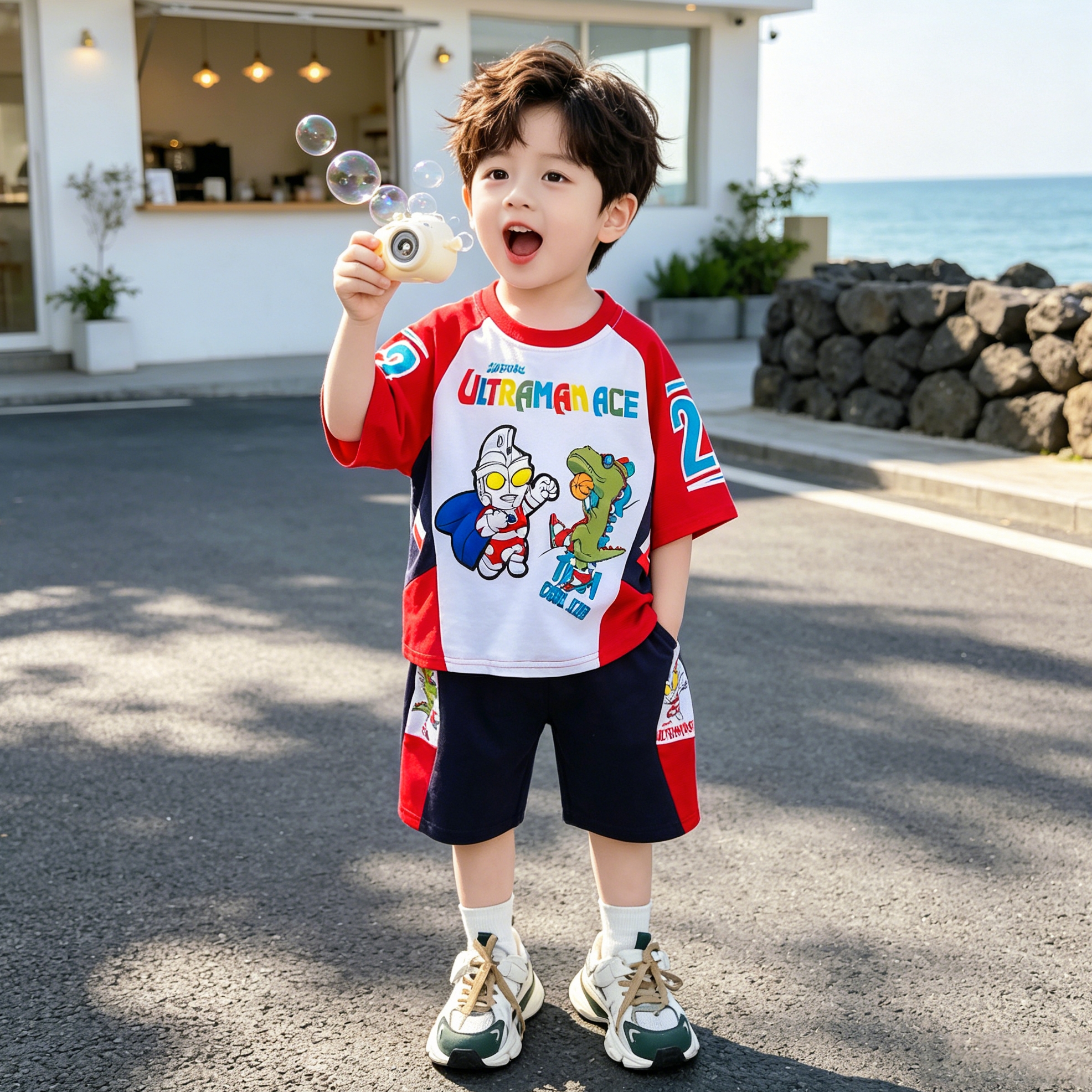 奥特曼男童炸街套装夏装2026新款痞帅男宝夏季薄款短袖衣服儿童装