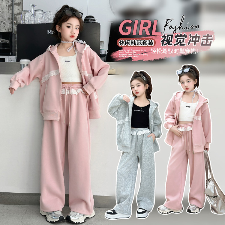 套装韩版春秋纯色女童中大童