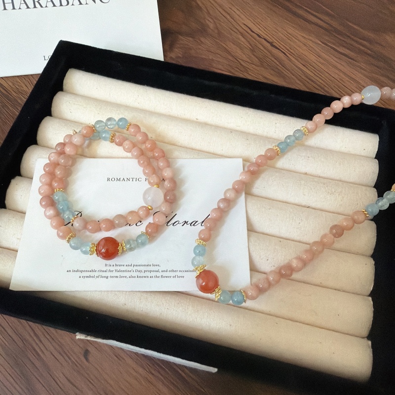 X2467海蓝宝白幽灵太阳石双圈手链高端轻奢手串多样性发一