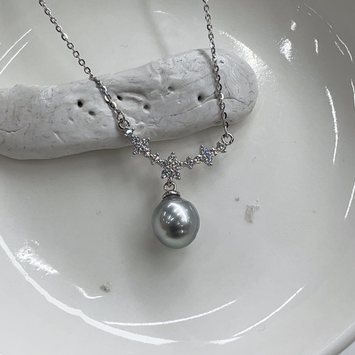 银S925镶嵌套链海水珍珠9-10