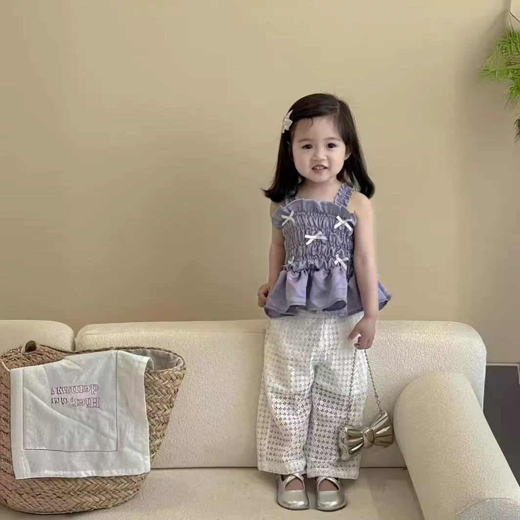 云小朵童装蝴蝶结缎面吊带打揽背心