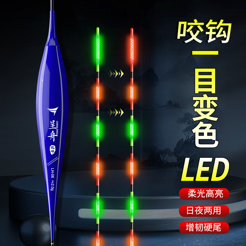 咬钩一目变色LED夜光漂高灵敏日夜两用恒亮硬尾双排LED电子漂