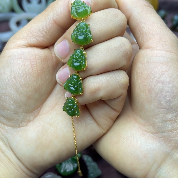 和田玉手链银S925镀金镶嵌