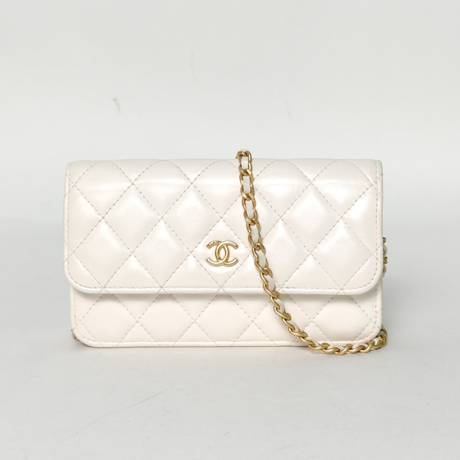 95新 Chanel/香奈儿 【黑黑】23C CF WOC 白色 金球调节扣肩带