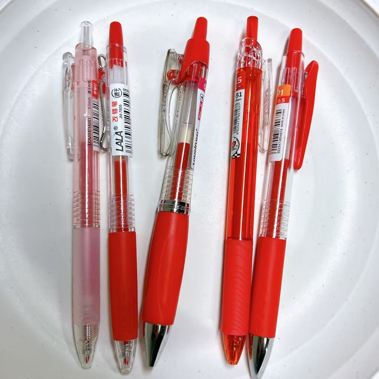 【红墨-5支】F02LALA知心按动中性笔...掉封蜡不售后