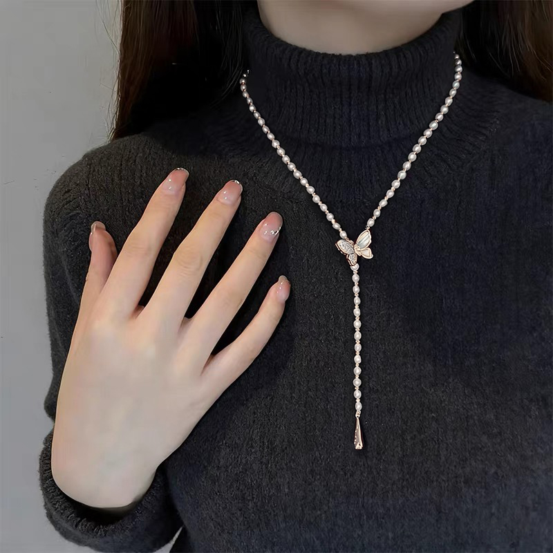 55cm超长款4-5mm天然淡水珍珠项链女气质蝴蝶毛衣链设计师时尚