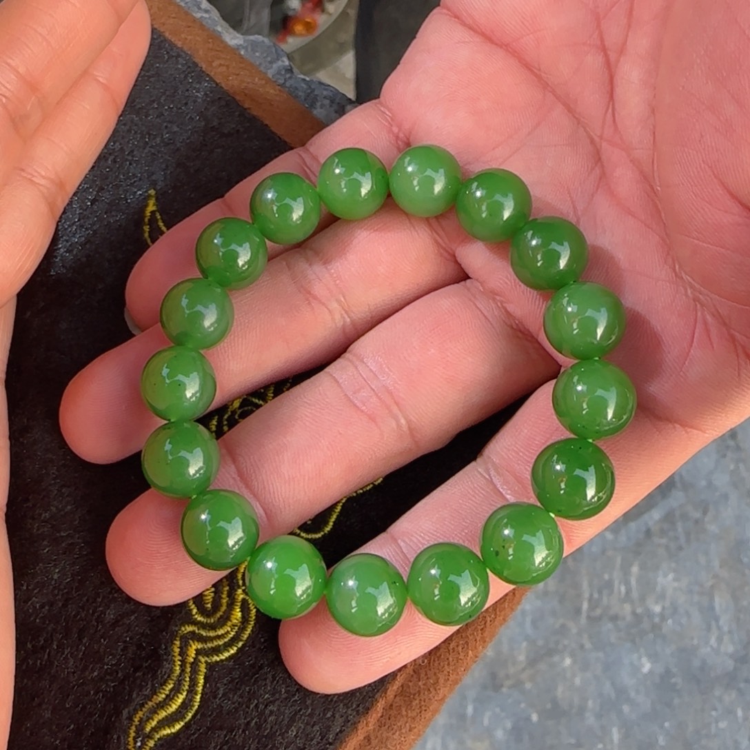 和田玉未镶嵌手链俄碧夹层料粉绿卡12