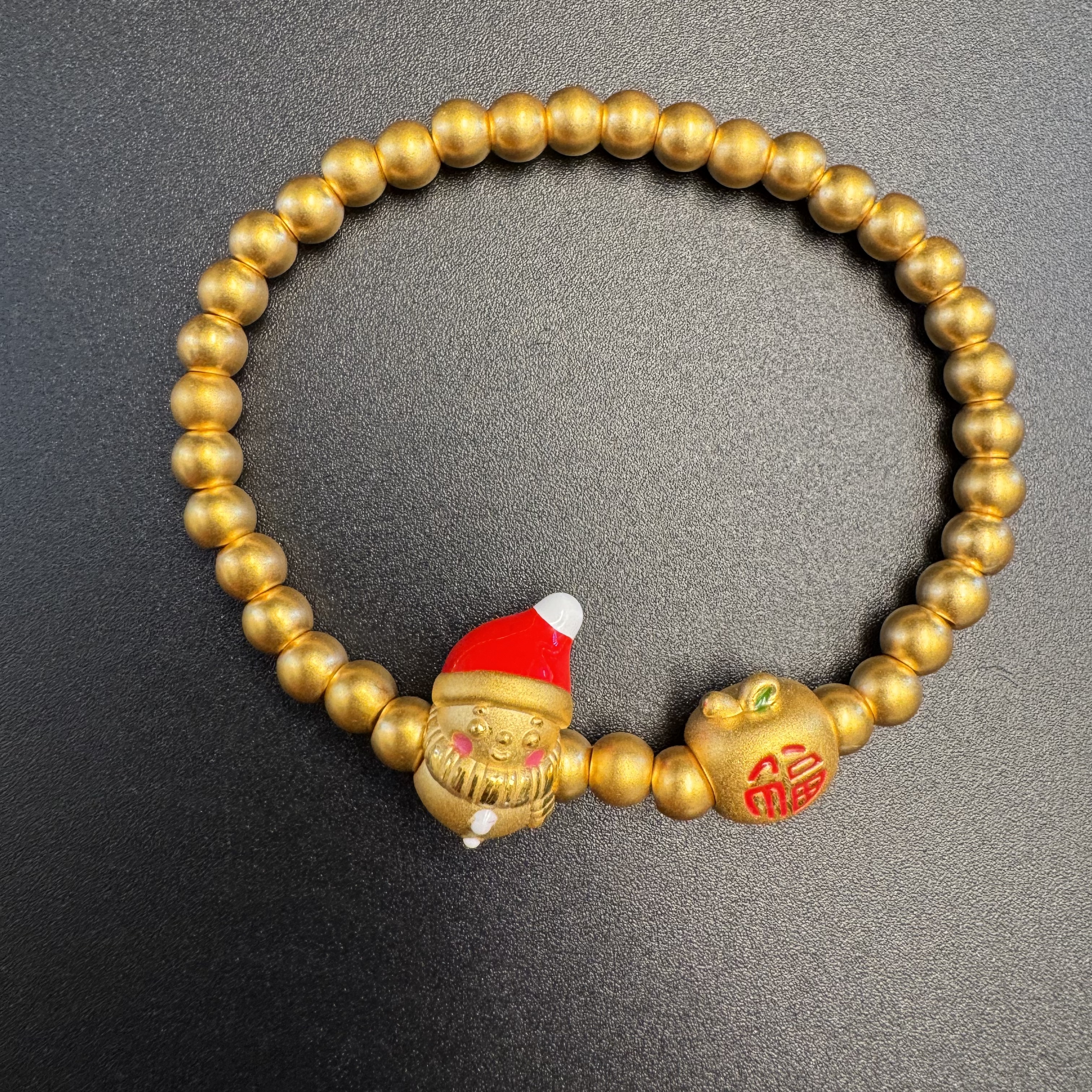 足金999  黄金珐琅彩古法圣诞雪人福字平安果手串