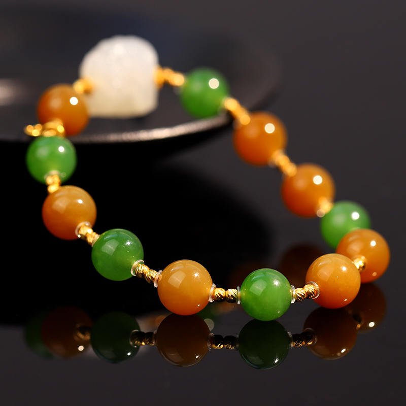 <麟瑞珠宝>天然和田玉时尚国风轻奢款多宝手串（多样性发其一）