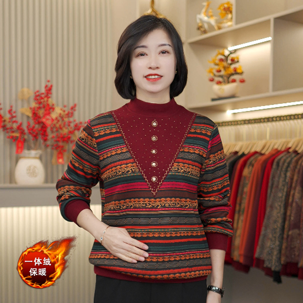 2025洋气新款时尚风中老年女装冬季加绒保暖减龄气质假两件妈妈装