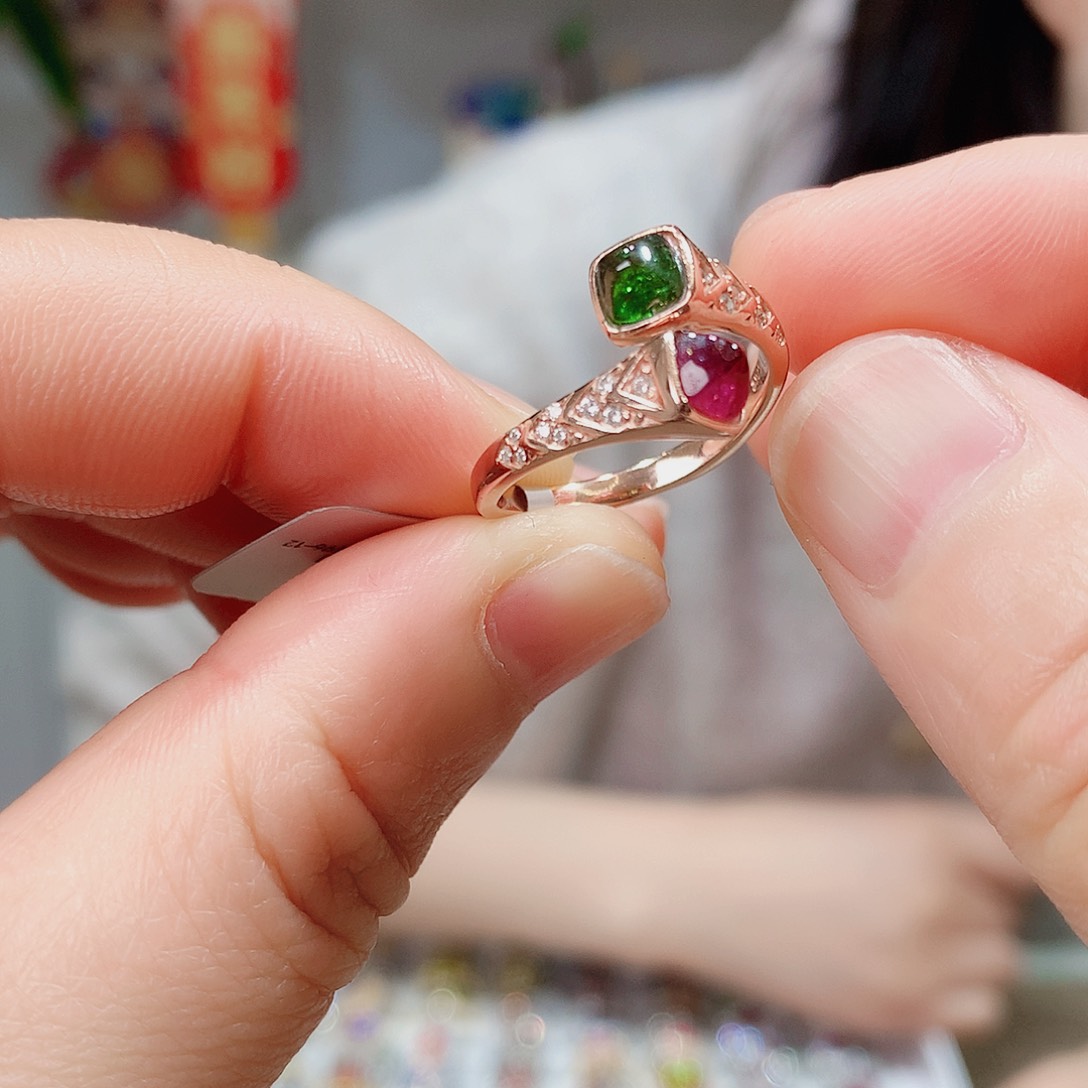 碧玺戒指银S925镶嵌戒指超美