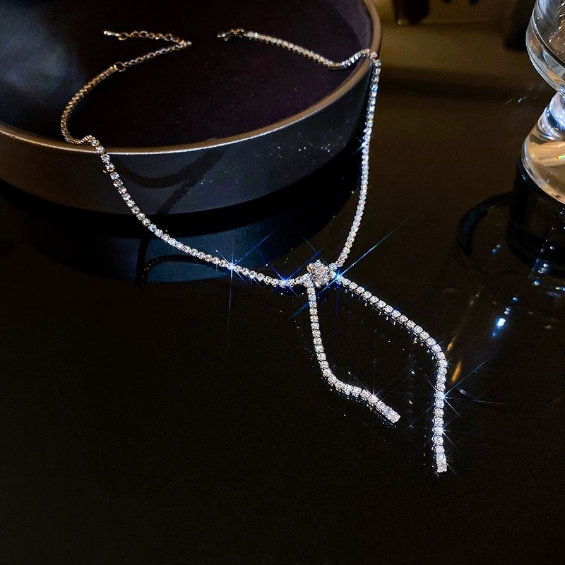 钛钢合成锆石项链 日韩锁骨链简约颈链轻奢时尚百搭个性满钻1438