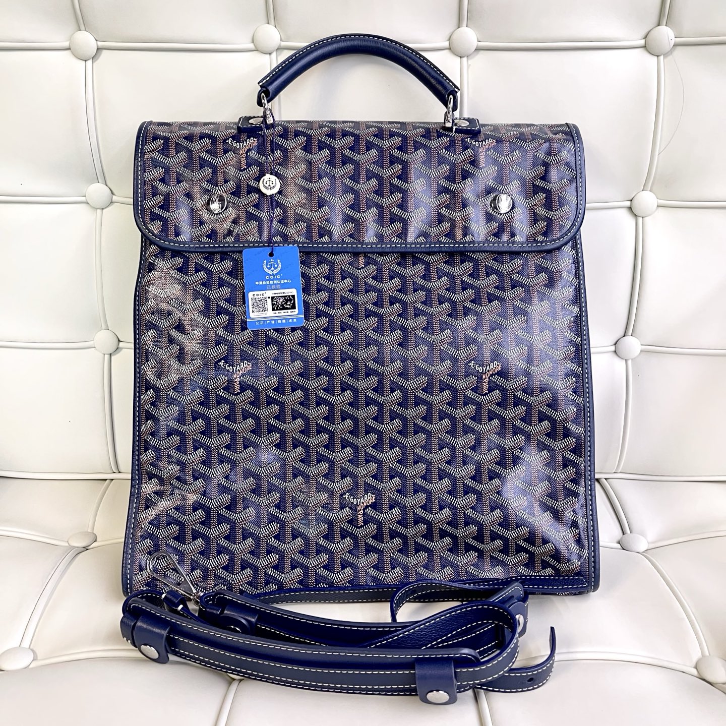 99新 Goyard 119562 戈雅深蓝色涂层帆布双肩包