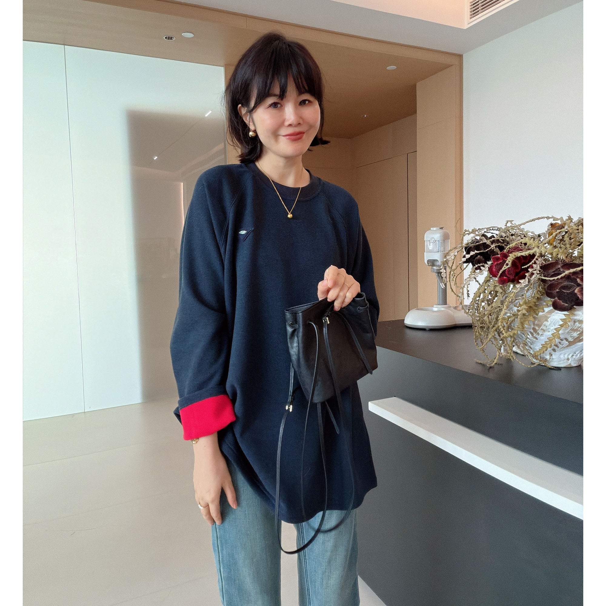 秋冬撞色加绒保暖宽松显瘦长袖圆领插肩袖韩版卫衣