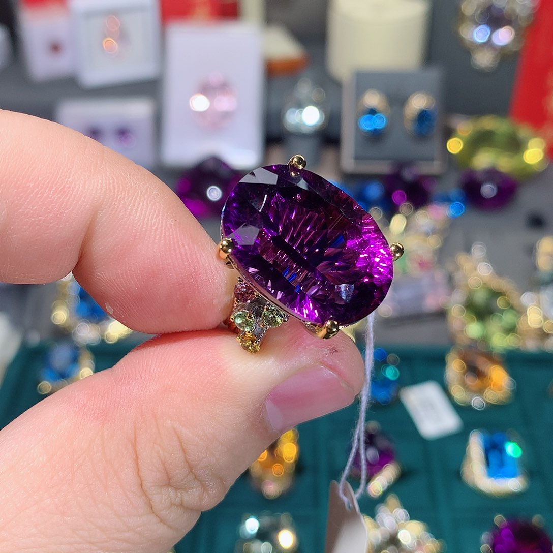 水晶戒指银S925镶嵌戒指